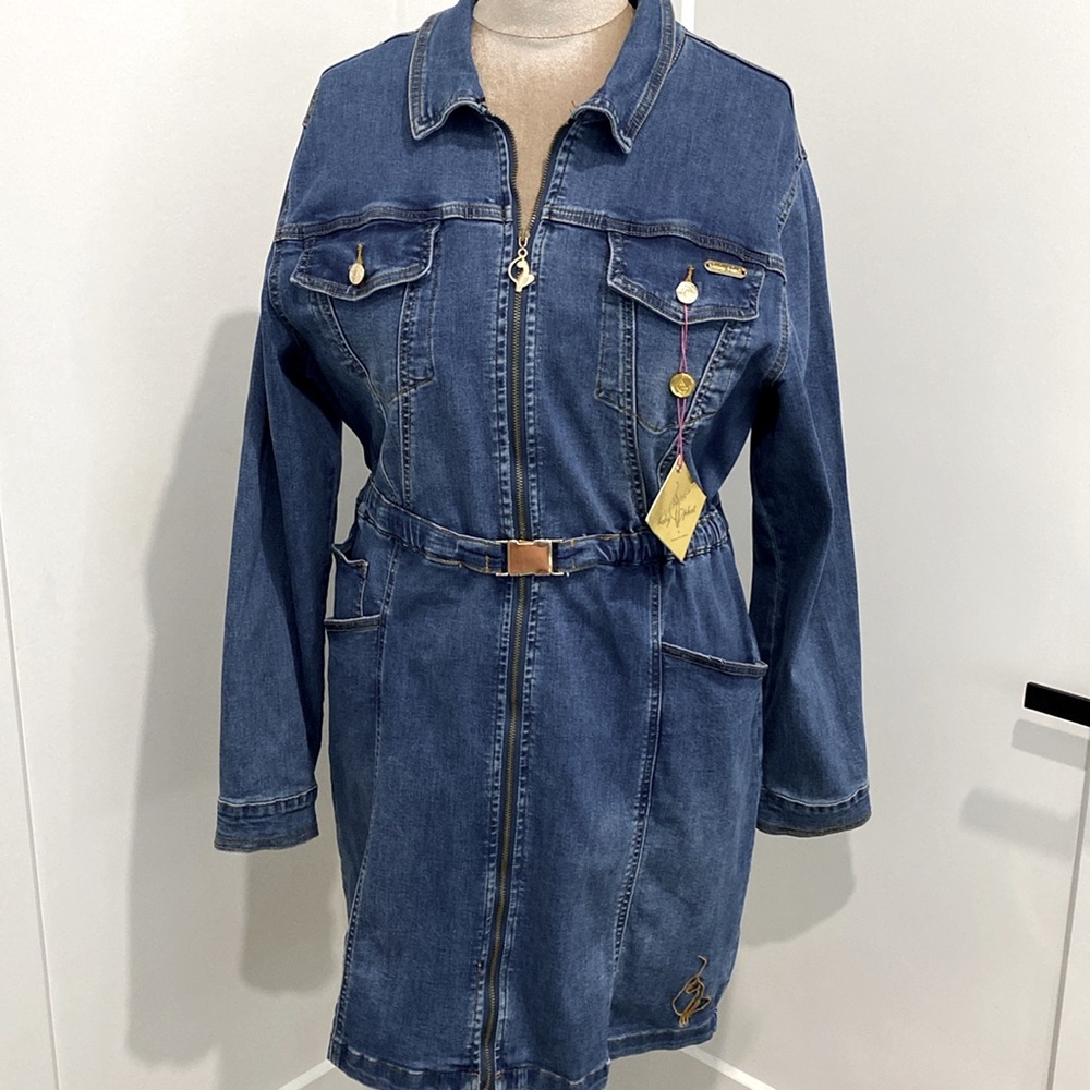 NWT Baby Phat Long Sleeve Denim Dress Gold Hardware with Stretch |Size 2X - Picture 12 of 17